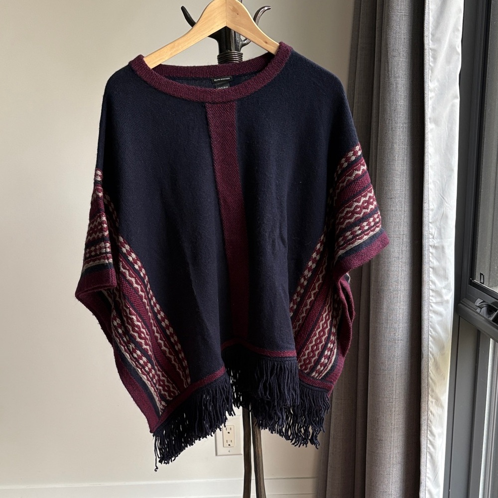 Vintage Club Monaco Dark Blue and Maroon Patterned Poncho